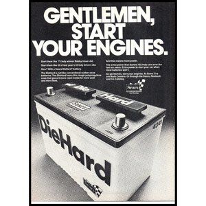 1976 Diehard Car Battery Vintage Print Ad Sears Auto Center Indy 500 Wall Art